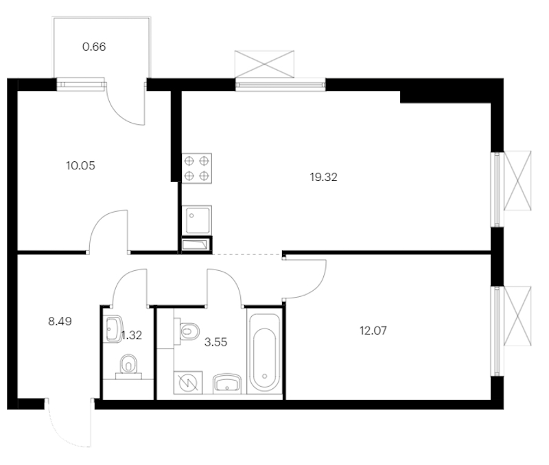 2-комнатная квартира 55.46 м², 6/15 эт., ЖК «Заречный парк»